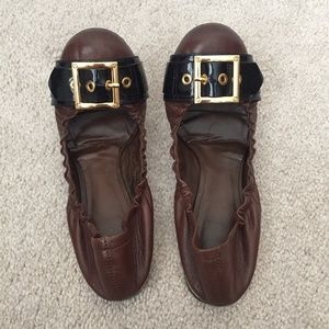Tory Burch buckle brown leather flats - Women size 6.5